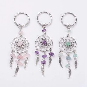 Keychains Lanyards 15pcs Dreamcatcher Charms Key Rings Chakra Crystal Gravel Chip Stone Beads Key Chain Agate Jade Bag ACC 231205