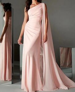 Elegancka różowa sukienka wieczorowa syrenka jedno ramię w plisowanym rękawie Sieknięcie pociąg szyfonowy formalne suknie imprezowe szatę de soriee