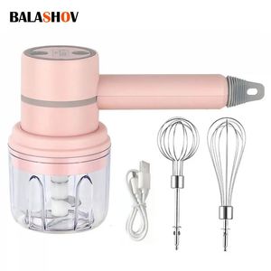 Fruktgrönsaksverktyg USB 2 i 1 trådlös elektrisk vitlök Mincer Egg Beater 3 Speed ​​Control Wands Handheld Kitchen Baking 231205