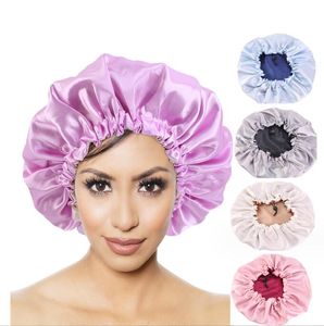 Adjustable Women Night Sleep Hair Caps Double Layer Adjust Head Cover Hat Silky Bonnet Satin Shower Caps Styling Hat Hair Wrap Hair Tool