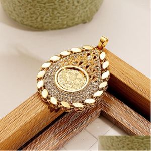 Pendant Necklaces Pendant Necklaces Turkish Coin Oman Arabic Necklace Gold Plated Jewelry Pendants For Women Man Men Fashion Accessori Dharq