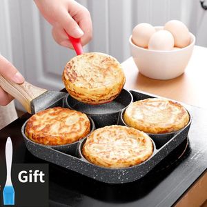 Pans 4-hole Omelet Pan Frying Pot Thickened Non-stick Egg Pancake Steak Cooking Pan Hamburg bread Breakfast Maker Induction cooker 231205