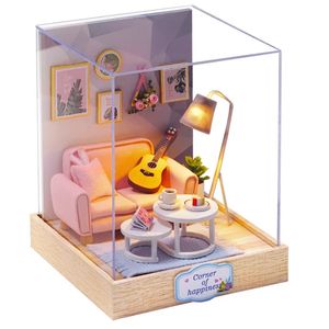 Architektura Diy House DIY Lighting Dollhouse ręcznie robione miniaturowe zestawy montażowe pudełko urocze lalka akcesoria drewniana symulacja domów zabawki prezent dla dziewcząt 231206