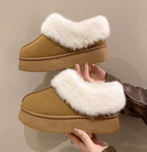 2024 botas de inverno de pele sintética para mulheres antiderrapantes botas de neve de pelúcia fundo grosso sapatos de algodão quente plataforma botas mujer