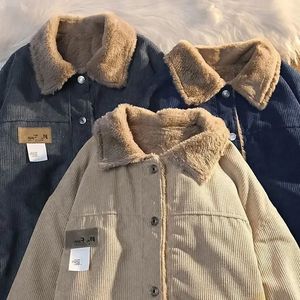 Men's Jackets Couple Corduroy Fleece Warm Jacket Lined Lambswool Thicken Fashion Tooling Style Solid Turndown Collar Vintage 231205