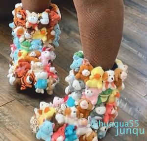 Boots Winter Snow Boot Teddy covered In Stuffed Animals Fluffy Middle Calf Platform Flat With Cute White