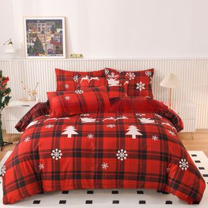 Conjuntos de cama 3 peças Natal temático capa de edredão conjunto xadrez elk floco de neve impressão macia respirável perfeito para quarto