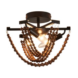 Boho Wood Beaded Chandelier Bohemian Light Fixture 3 Lights Semi Flush Mount Ceiling Lighting Fixtures for Living Room Bedroom Dining Room Kitchen Bathroom