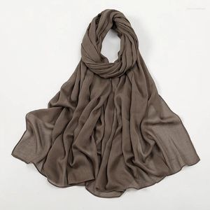Halsdukar slätt överdimensionerad veckad rayon bomullsscarf lady fasta mjuka sjalar och omslag pashmina stal bufandas muslim turban sjaal 190 85cm