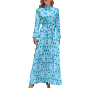 Vestidos sexy urbanos Robe longue a imprime flocon de neige pour femmes bleu et blanc vetements de rue robes de plage Boho manches longues taille haute fete Maxi 231206