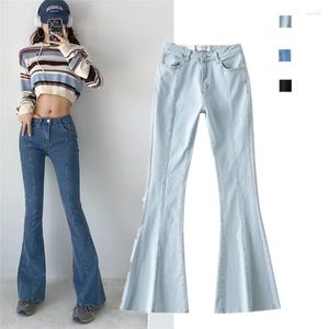 Damen-Jeans, Mid-Line, Retro, High Street, weites Bein, schlankmachendes Hufeisen