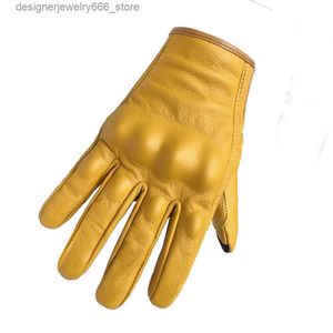 Five Fingers Gloves Sale Women Leather Motorcycle Gloves Touch Screen Yellow XS S M Racing Cycling Goatskin Moto Glove Motorbike Riding Dirt Bike Q231206