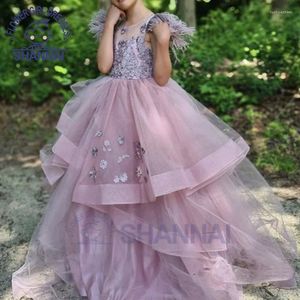 Sukienki dla dziewczynek kwiat dziewczyny A-line o-drewna bez rękawów Długość podłogi sukienka księżniczka na druhen na bal maturalny konkurs urodzinowy