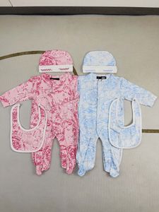 Mode spädbarn barn romper designer nyfödda flickor stjärna mån tryckt långärmad jumpsuits med hatt haklappar 3 st barn 1: a klättring kläder a9909
