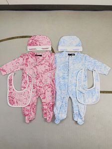 Moda infantile pagliaccetto per bambini designer Neonate neonate stella luna stampate tute a maniche lunghe con bavaglini cappello 3 pezzi neonati 1a salita vestiti A9909