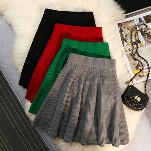 Skirts Skorts Autumn Winter Knitted Pleated Short Skirt Women Umbrella Tutu Skirt Sexy Elastic High Waist Slim Club Party Mini Skirts 231206