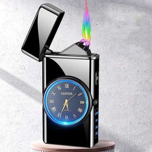 Pulse Plasma Flameless Double Arc USB Lighter Metal Outdoor Torch Multifunctional Digital Power Display LED Lighting Dial Gift