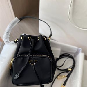 Designer Luxury Duet Triangle Re-Nylon Bucket bag Small Triangle Logo black Drawstring Cross-body Nylon Leather Handle Bags 1BH038269h