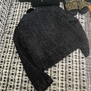 Kvinnorjackor Designer Brand 2023 Autumn/Winter New Chan Nanyou Gaoding Black Sier Veet Celebrity Style Double Breasted Round Neck Woole