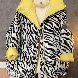 Women's Trench Coats 2023 Winter Cotton Padded Coat Hooded Jackets Women Thick Warm Casual Parkas Streetwear Korean Zebra Striped Outerwear