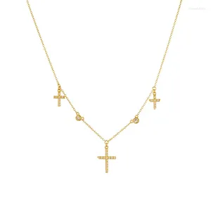 Pendant Necklaces ALLME Charming 14K Real Gold Silver Plated Brass O-chain Shiny CZ Zircon Round Cross Chokers For Women