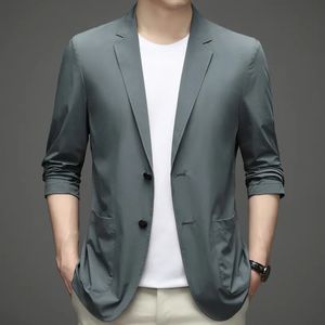 Męskie garnitury Blazers Sump Kurtka Summer Ultrathin Oddychający Wysoki Elastyczne Lekkie Lodowe Jedwabny Słońce Casual Men 231206