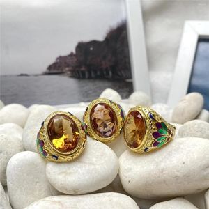 Cluster Rings Natural Sudan Stone Electroplating Ring Ladies Ethnic Style Retro Chinese Simple And Elegant Mother Jewelry