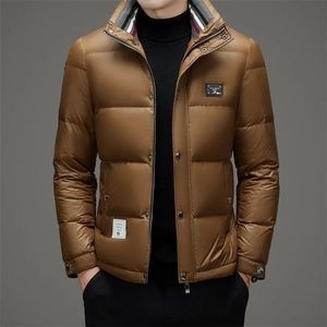Erkekler ceketler rahat kış ceket aşağı ceket beyaz ördek sıcak ceket düz renk stant yaka kısa 231206