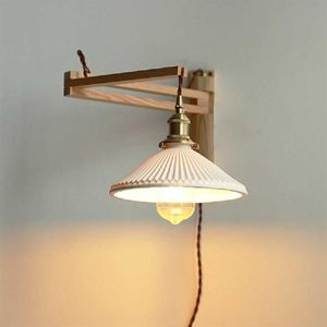 Xianfan Ny japansk träväggslampa för vardagsrum Minimalistiska lampor för kök Dekorera belysning E27 Pleat Lampshade Light H0922259V