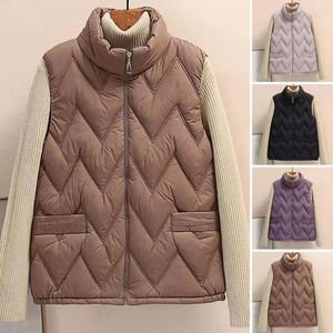 Women's Vests Women Winter Vest Thickened Padded Sleeveless Windproof Stand Collar Heat Retention Neck Protection Pockets Loose Cardigan