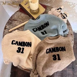 Cardigan Fashion Baby Girl Boy Letter Brodery Sweater Winter Spring Spädbarn Toddler Child Sticked Pullover Top Casual Baby Clothes 1-7Y Q231206