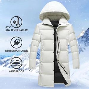 Jaquetas masculinas longas para baixo jaqueta homens casaco com capuz inverno quente grosso puffer pato branco parkas exteriores à prova de vento 231206