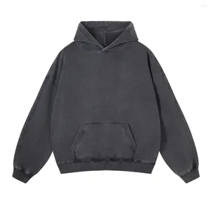 Men's Hoodies High Quality Style French Terry Cotton Hoody 420gsm Pullovers Plus Size Solid Color Acid Washed Vintage Hoodie