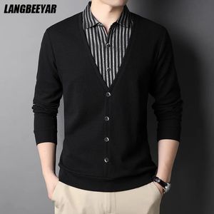 Maglioni da uomo Designer di marca di alta qualità Moda maglia trendy falsi due cardigan per uomo maglione a righe cappotti casual giacca vestiti 231205