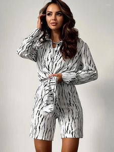 Mulheres sleepwear linad moda pijama para mulheres 2 peças conjuntos impressão manga longa feminino ternos soltos com shorts 2024 primavera homewear