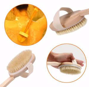 Natural Boar Brestle Wood Brush Lång handtag Massager Bad Shower Back Spa Body Brush Bath Brush Badrum Produkter3655593