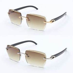 Designer Rimless Diamond cut Lens Sunglasses 3524012 Lentes de Sol Mujer Original Black Buffalo Horn glasses Male and Female metal frame Square Lens Eyewear New