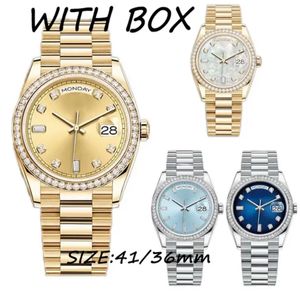 Orologio Wristwatches Mens 자동 기계식 시계 36/41mm 캘린더 904L 풀 스테인리스 스틸 다이아몬드 베젤 방수로 빛나는 골드 워치 Montre de Luxe