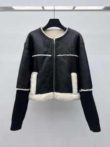 Chaqueta de piel de retales de cuero para mujer versión corta de la moda Casual otoño 2024 1117