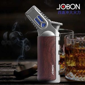 Jobon Desktop 360 ° Använd Spray Gun Butane No Gas Lighter Metal Strong 4 Flame Torch Turbo Jet Outdoor BBQ Welding Cigar