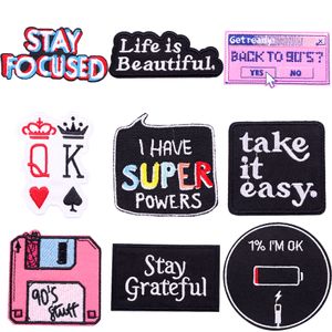 Back to 90's Embroidered Patches Retro Letter Iron on Patches Applique Clothing Shirts Jackets Backpack Sewing Badge DIY Accessory