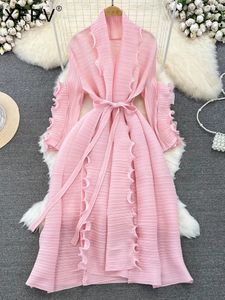 Kvinnors jackor xfpv sweet träöröre design upp midjan veckad klänning vestidos y2k koreansk mode våren hösten 2023 SM8198 231205