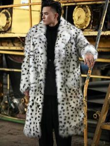 Mäns päls faux päls manteau long en fausse fourrure imprime leopard hour homme epais et chaud coupe-vent a la mode dekontracte noir et blanc veste moelleuse hiver 231205