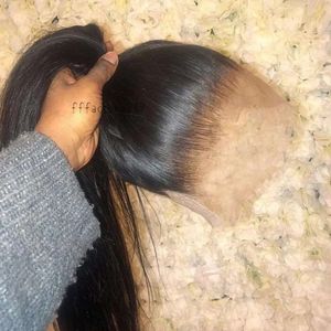 ナチュラルヘアラインジェットブラックシルキーストレートウィッグレースフロントシンセティックヘア女性のための赤ちゃんの髪