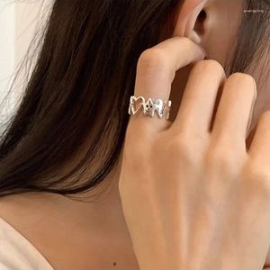 حلقات الكتلة Ventfille 925 Sterling Silver Ring for Women Girl Gift Star Love Hollowed Out Letter Propealile Simply Jewelry Drop