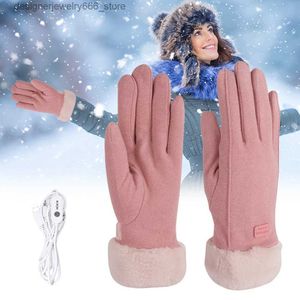 Fünf-Finger-Handschuhe, verdickte warme Muffs, PU-Leder, beheizte Thermohandschuhe mit Finger-Touchscreen, Outdoor, warm halten, Guantes für Damen und Mädchen, Winter, Q231206