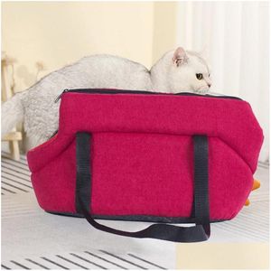 Cat Carriers Crates Hus Portable Pet Travel Handbag Dog Carrier Bag med blixtlås Semi-Accosed Carrying For Drop Delivery Home Garde Dhnco