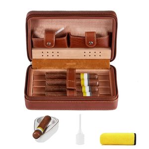 Портативные хьюмидоры для сигар для путешествий, коричневые аксессуары для сигар из искусственной кожи, с пепельницей и полотенцем, подарки для мужчин