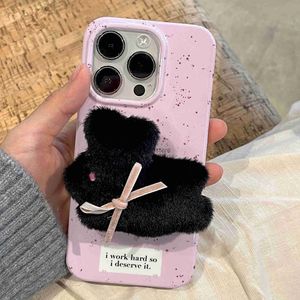 Cell Phone Cases Cartoon rabbit stand holder phone case for iphone 11 12 promax 13 14 pro max bunny cute back cover plush fundas J231206