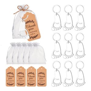 Keychains Lanyards 10 Pcs Portable Footprint Keychain Bottle Opener with Organza Bags and Tags Baby Shower Favor Souvenir Decorations 40GB 231205